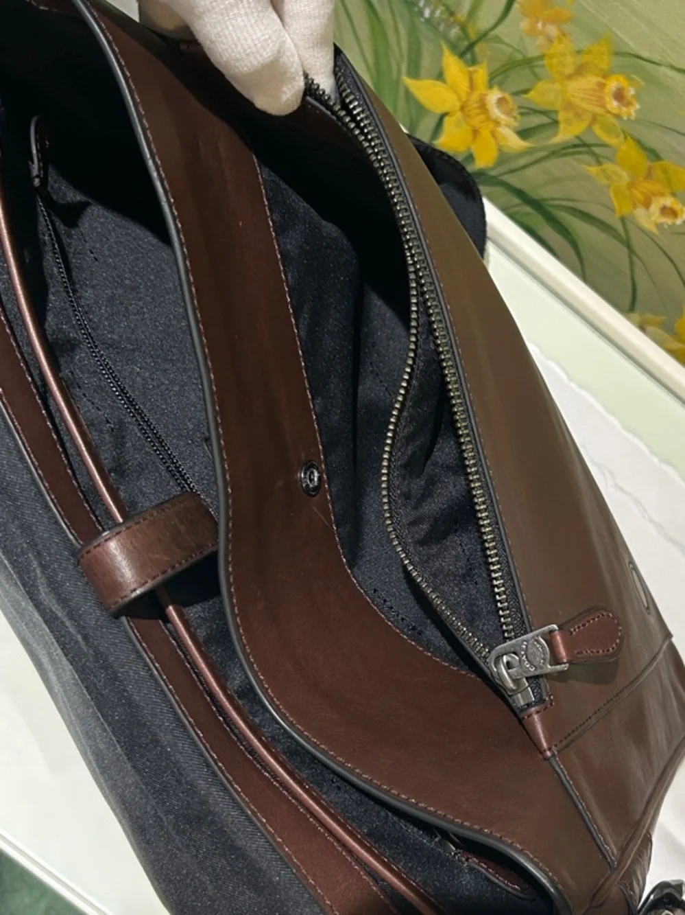 Coach Charles Dark Brown Mahogany Leather Messenger Bag with Black Strap